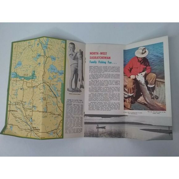Vintage 1960s Official Saskatchewan Invites Angler Fishing Travel Map Guide Fish - Picture 8 of 12